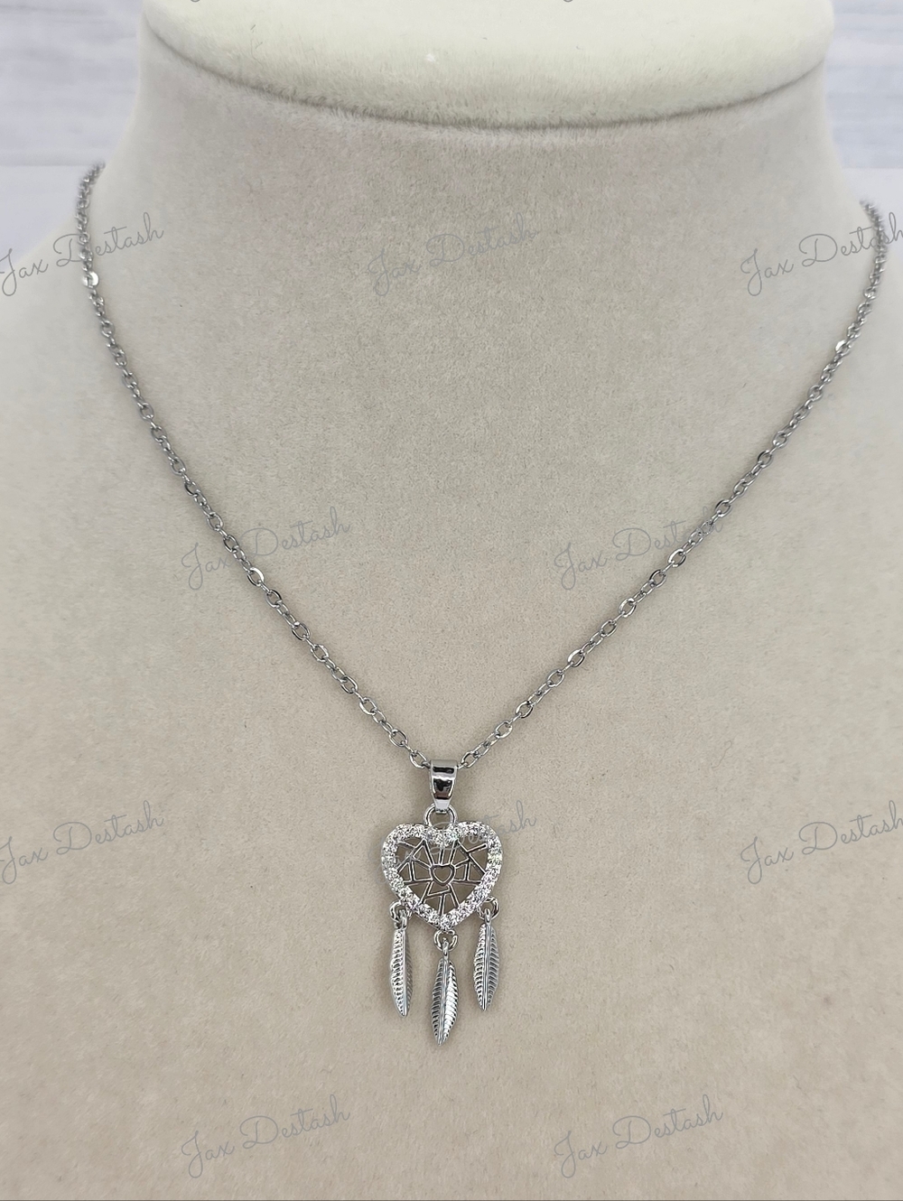 Stainless Steel Silver Tone Heart Dreamcatcher Pendant Necklace NK5801